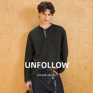 Unfollow clash Color patte Henry neck Jersey hommes automne nouveau Casual t - shirt à manches longues Loose top bas